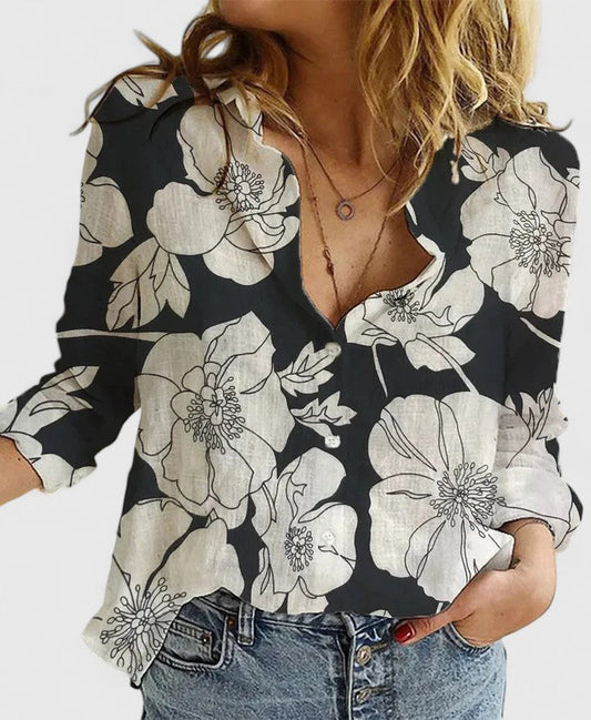 Quinby | Women's Floral Print Collared Blouse