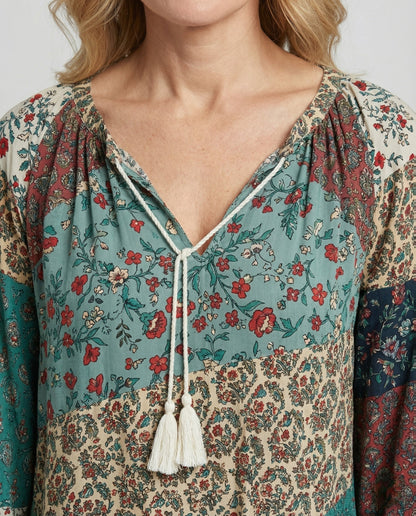 Tierney | Women's Boho Patchwork Long Sleeve Blouse