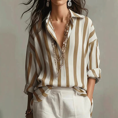 Veradis | Women's Striped Collared Long Sleeve Blouse