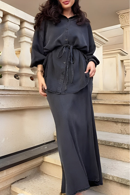 Women's Two-Piece Set | Button Shirt Maxi Skirt