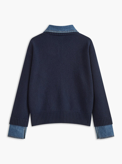 Mia | Women's Denim-Collar Knit Polo Sweater