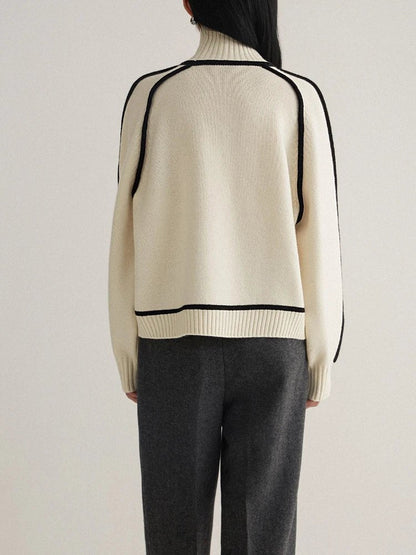 Camila | Women's Oversized Turtleneck Colorblock Knit Sweater