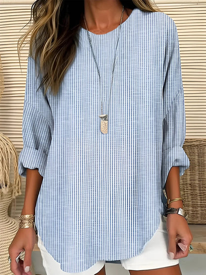 Camila | Women's Relaxed-Fit Long-Sleeve Striped Crew Neck Blouse