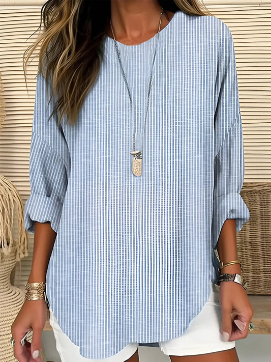 Camila | Women's Relaxed-Fit Long-Sleeve Striped Crew Neck Blouse