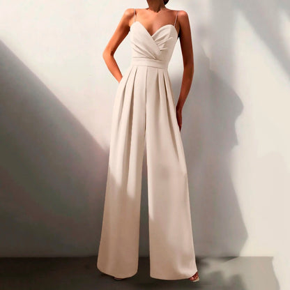 Luna | Women's Sweetheart Neck Spaghetti Strap Wide Leg Pants Jumpsuit