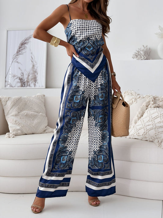 Ximena | Women's Paisley Print Spaghetti Strap Wide Leg Set