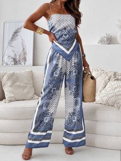 Ximena | Women's Paisley Print Spaghetti Strap Wide Leg Set