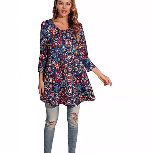 Zara | Women's Mandala Print 3/4 Sleeve Tunic Top